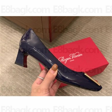 Roger Vivier heel 4.5cm Trompette Metal Buckle Pumps in Patent Leather navy 2023