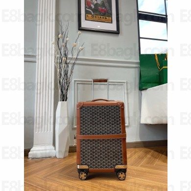 Goyard Carry-on Trolley Travel Luggage Bag 20 inch Brown/Silver