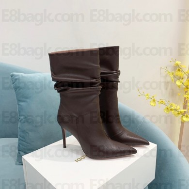 Amina Muaddi CALFSKIN leather knee-high boots 95mm DAKR COFFEE 2022