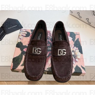 Dolce&Gabbana loafer in suede leather with DG logo coffee 2025