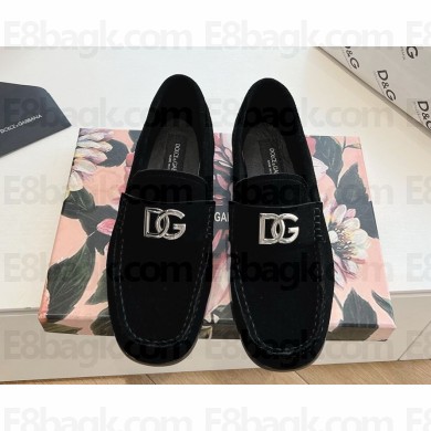 Dolce&Gabbana loafer in suede leather with DG logo black 2025