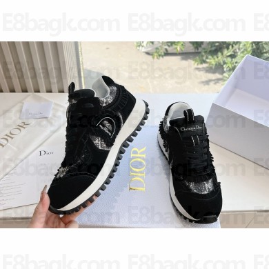 Dior C'est Dior Sneaker Black Suede Calfskin with Black and White Cannage Tweed 1031-2024