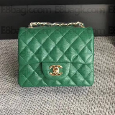 Chanel Classic Flap Mini Bag A1115 in Caviar Leather Green with Golden Hardware 
