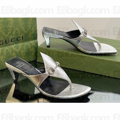 Gucci Heel 5.5cm thong sandals with Horsebit ‎764197 Silver 2023