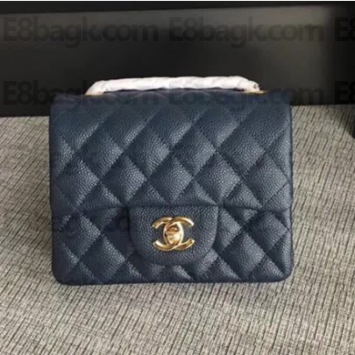 Chanel Classic Flap Mini Bag A1115 in Caviar Leather Sapphire with Golden Hardware 