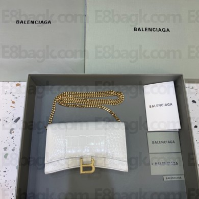 balenciaga hourglass wallet with chain crocodile embossed white/gold