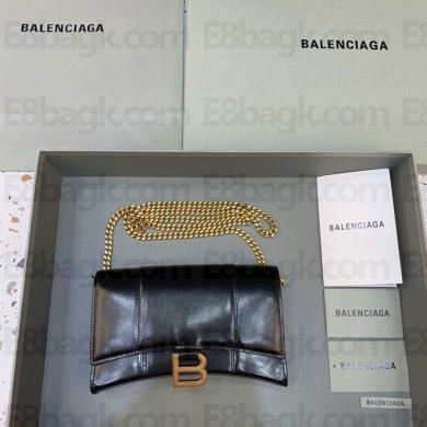 balenciaga hourglass wallet with chain black calfskin