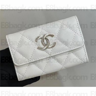 chanel flap card holder in white grained leather with enamel logo 2024
