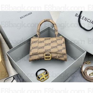 balenciaga Women's Hourglass Xs Handbag Bb Monogram Coated Canvas in Beige