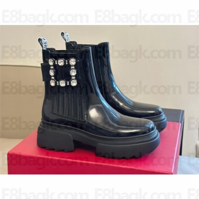 Roger Vivier Wallaviv Strass Buckle Chelsea Ankle Boots in Patent Leather black 2023