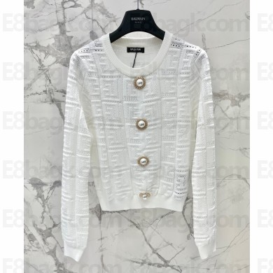 BALMAIN CARDIGAN WITH MONOGRAM white 2023