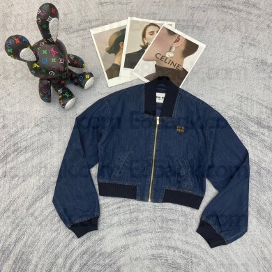 MIU MIU DENIM BOMBER JACKET BLUE 2023