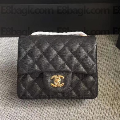 Chanel Classic Flap Mini Bag A1115 in Caviar Leather Black with Golden Hardware