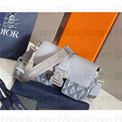 Dior Gray CD Diamond Canvas and Smooth Calfskin Hit The Road Bag with Strap 2023