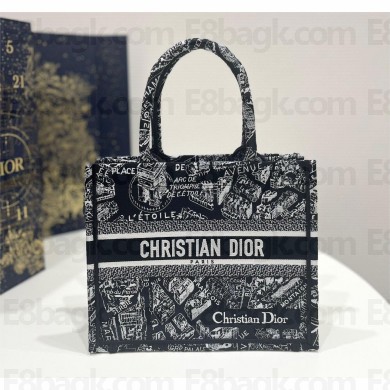 dior Black and White Plan de Paris Embroidery small book tote bag 2023