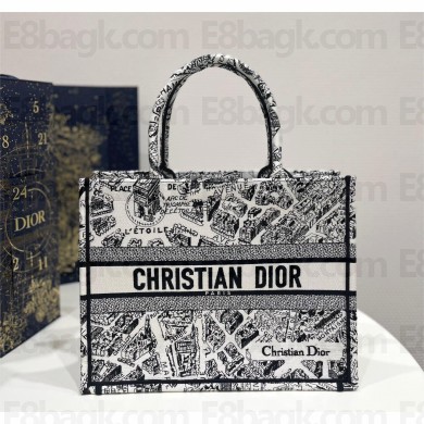dior White and Black Plan de Paris Embroidery medium book tote bag 2023