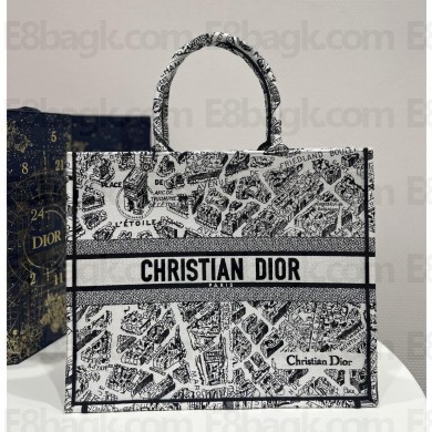 dior White and Black Plan de Paris Embroidery large book tote bag 2023