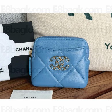 CHANEL 19 Zipped Coin Purse in shiny lambskin lake blue 2024