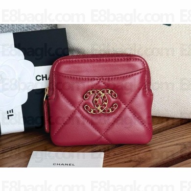 CHANEL 19 Zipped Coin Purse in shiny lambskin burgundy 2024