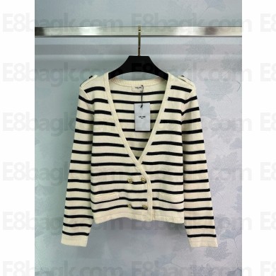 CELINE Cropped marinière cardigan in wool 2024