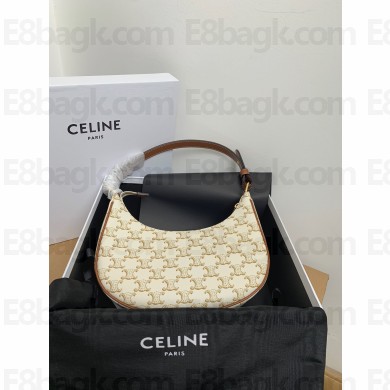 CELINE Ava Bag in Triomphe Canvas and calfskin White 