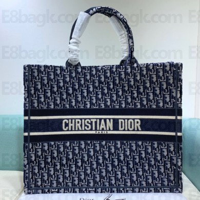 Dior Book Tote Bag in Oblique Embroidered Velvet Blue 2020