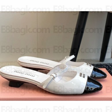 Miu Miu patent Leather mules with buckle white 2025
