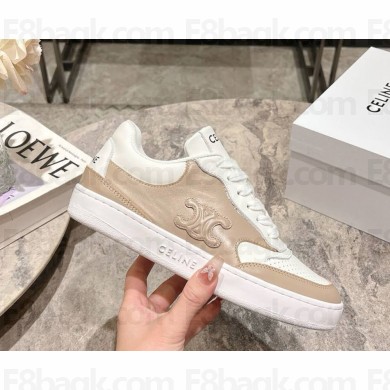 CELINE women/men TRAINER LOW LACE-UP SNEAKER in CALFSKIN nude pink/white 2025
