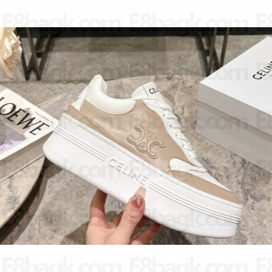 CELINE CNY BLOCK SNEAKERS WITH WEDGE in CALFSKIN nude pink/white 2025