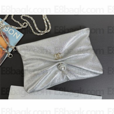 chanel silver Shiny Lambskin large clutch AP4614 2025