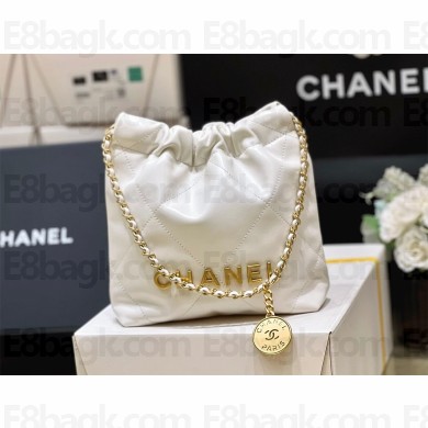 chanel Shiny Calfskin & Gold-Tone Metal 22 Mini Handbag AS3980 white 2023(original quality)