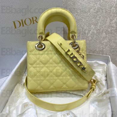DIOR SMALL LADY DIOR YELLOW Patent Cannage SHEEPSKIN BAG 2022