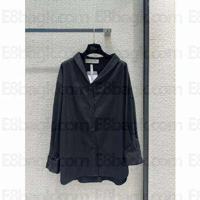 dior Black Cotton Poplin Asymmetric Shirt 01 2024