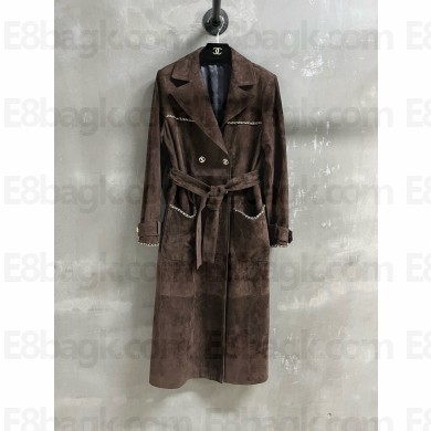 chanel suede leather trench coat dark chocolate 2024