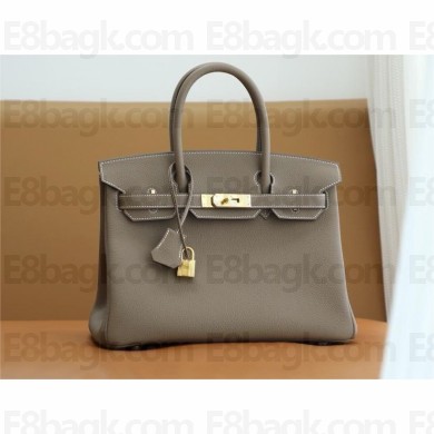 Hermes Birkin 30 In Original togo Leather ETOUPE with GOLD Hardware (Full Handmade)