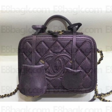 Chanel CC Filigree Grained Vanity Case Mini Bag A93342 Metallic Purple