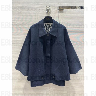 dior Navy Blue Double-Sided Virgin Wool and Silk with Dior Oblique Interior Cape-Effect Peacoat 2023