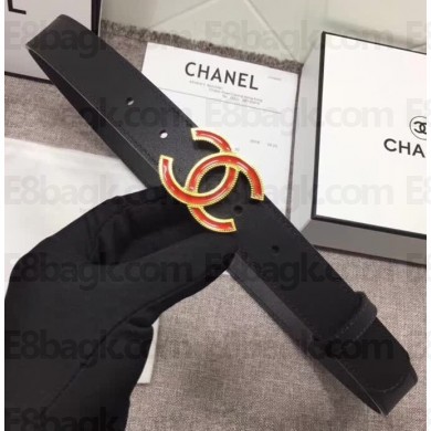 Chanel Calf Leather Belt with Red Buckle 30mm Width Black 2018