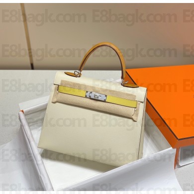 hermes kelly 28 bag in epsom leather creamy/yellow/brown with silver hardware(handmade)