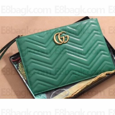 Gucci GG Marmont Leather Pouch Clutch Bag 476440 Green
