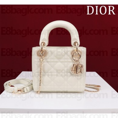 Dior Mini Lady Dior Bag in latte Patent Cannage Calfskin with gold hardware 2024