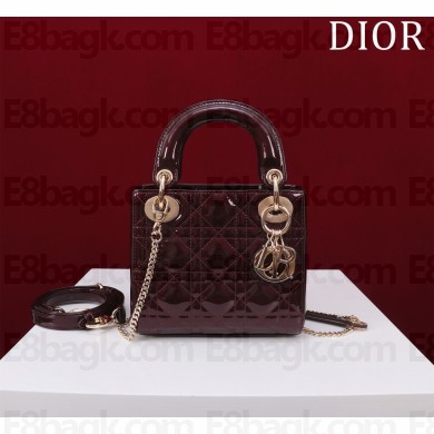 Dior Mini Lady Dior Bag in deep Red Patent Cannage Calfskin with gold hardware 2024