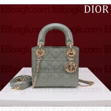 Dior Mini Lady Dior Bag in gray Patent Cannage Calfskin with gold hardware 2024