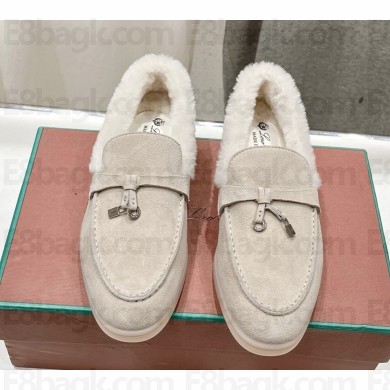 Loro Piana Women/Men Summer Charms Walk Suede leather with shearling Loafers 10-2024