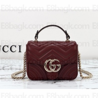 Gucci GG Marmont mini top handle bag 811238 Burgundy quilted chevron leather 2024
