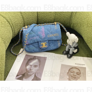 Chanel Printed Denim & Lacquered Gold-Tone Metal Blue & Multicolor flap bag 2022