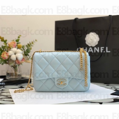 chanel Lambskin, Enamel & Gold-Tone Metal Mini Flap Bag light blue AS3113 2022