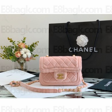 Chanel Velvet & Gold-Tone Metal Light Pink Mini Flap Bag AS2957 2022