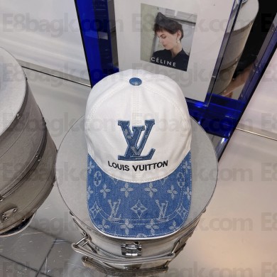 louis vuitton logo denim cap white