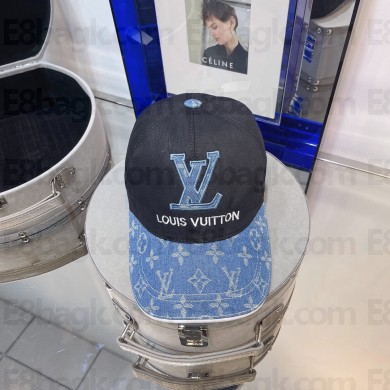 louis vuitton logo denim cap black